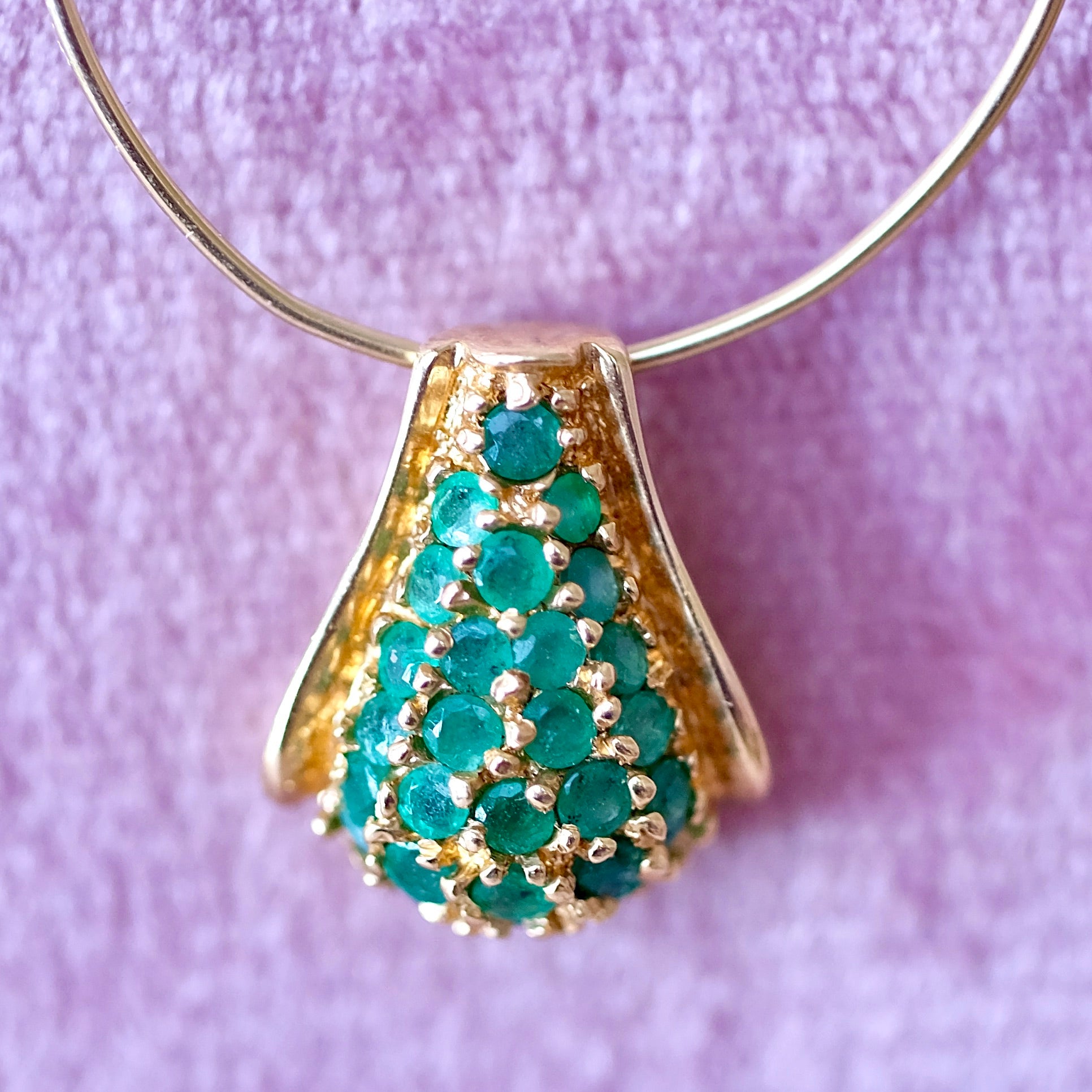 14K Yellow Gold Shell Look Pendant with Emerald Stones - MAY Birthstone