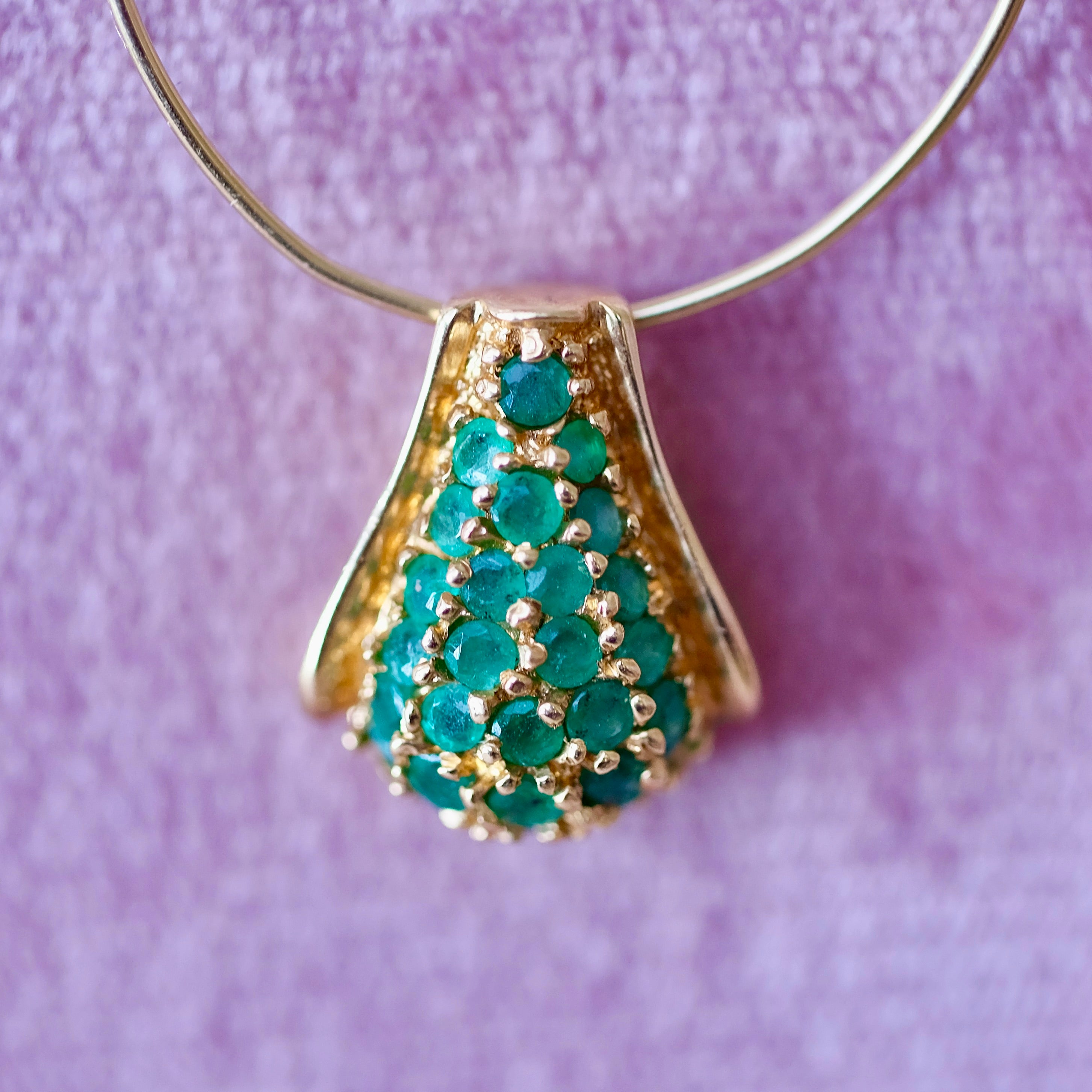 14K Yellow Gold Shell Look Pendant with Emerald Stones - MAY Birthstone