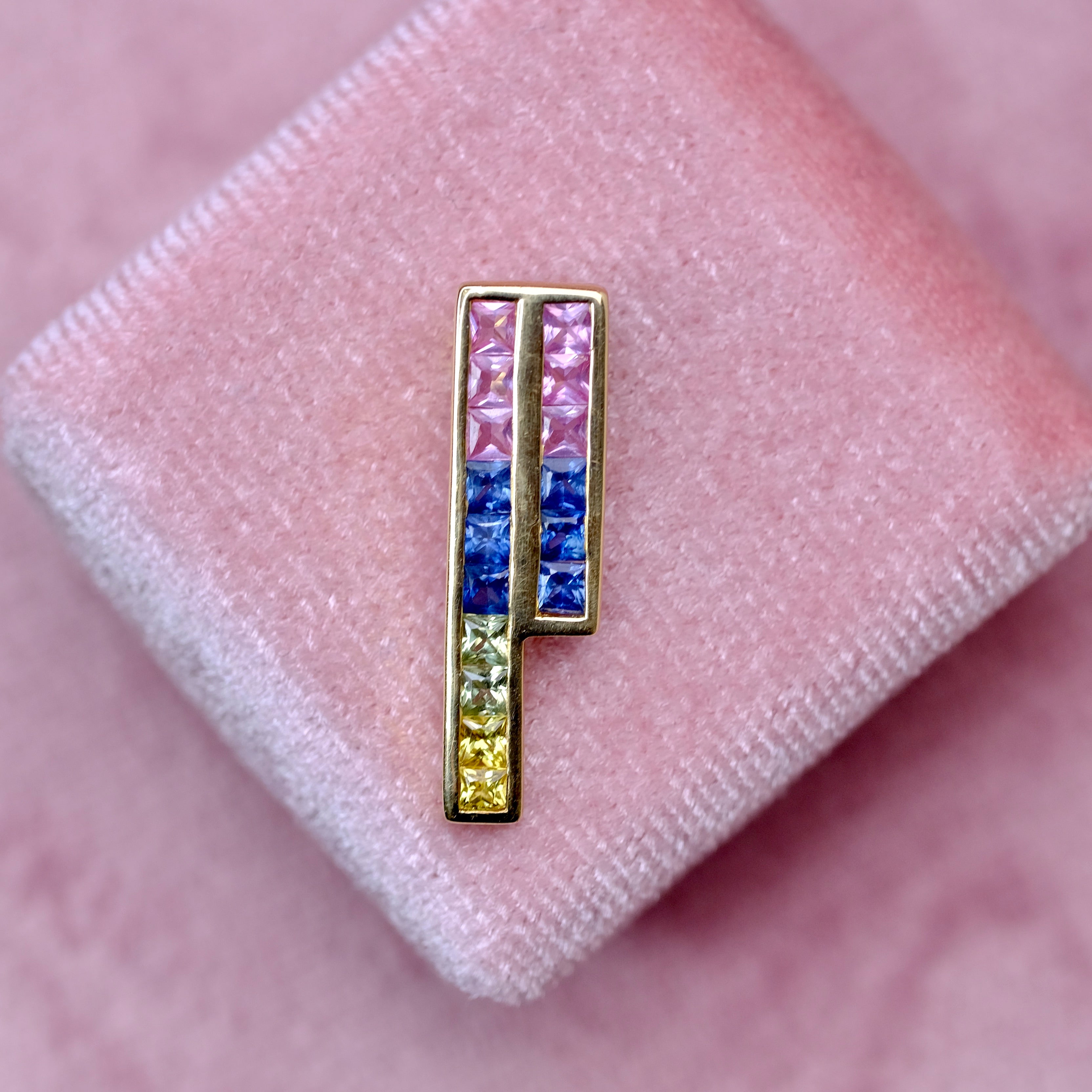 14K Real Yellow Gold Rainbow Asymmetrical Pendant for Women