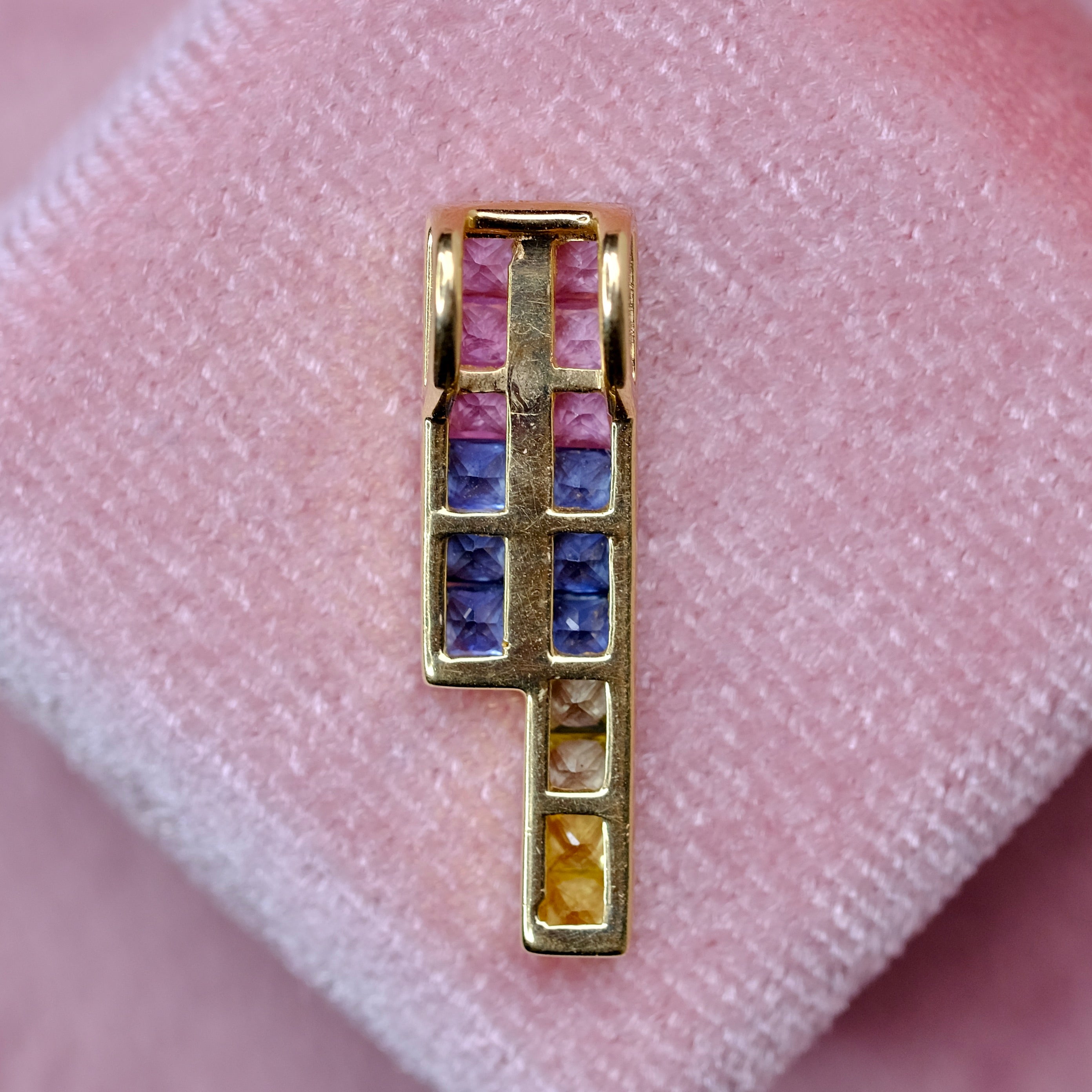 14K Real Yellow Gold Rainbow Asymmetrical Pendant for Women