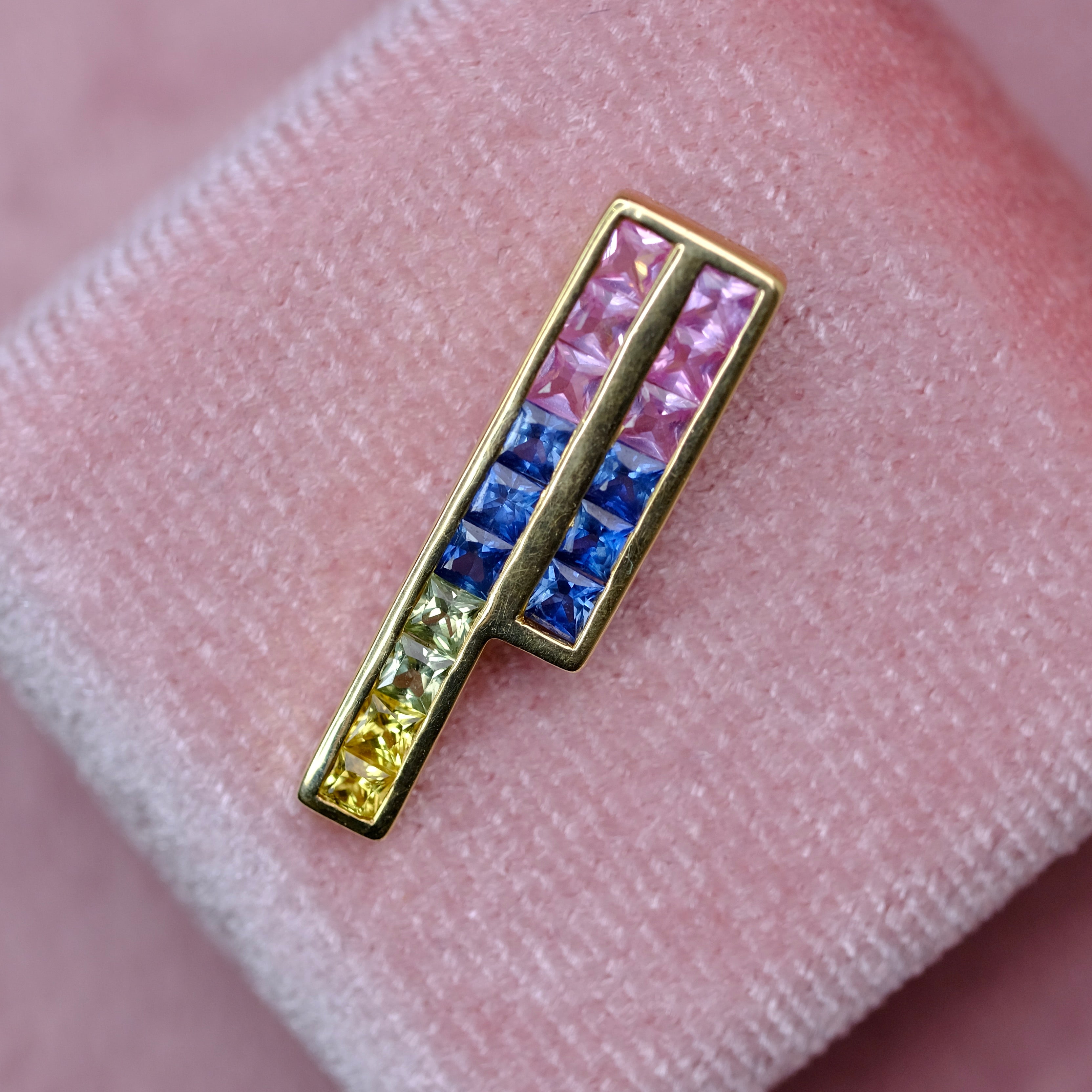 14K Real Yellow Gold Rainbow Asymmetrical Pendant for Women