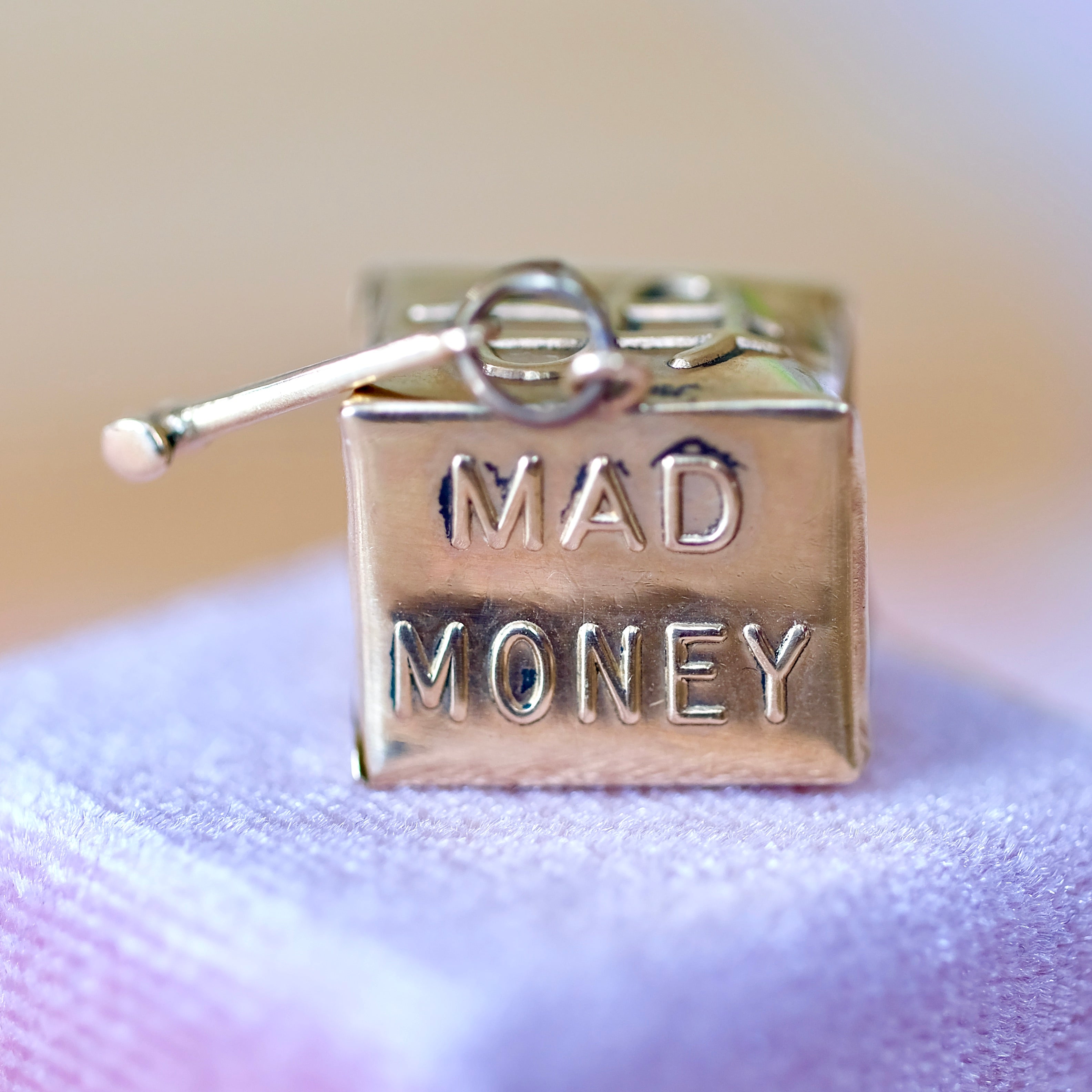UNIQUE 14K Real Yellow Gold Mad Money Pendant/Charm "Emergency Money"