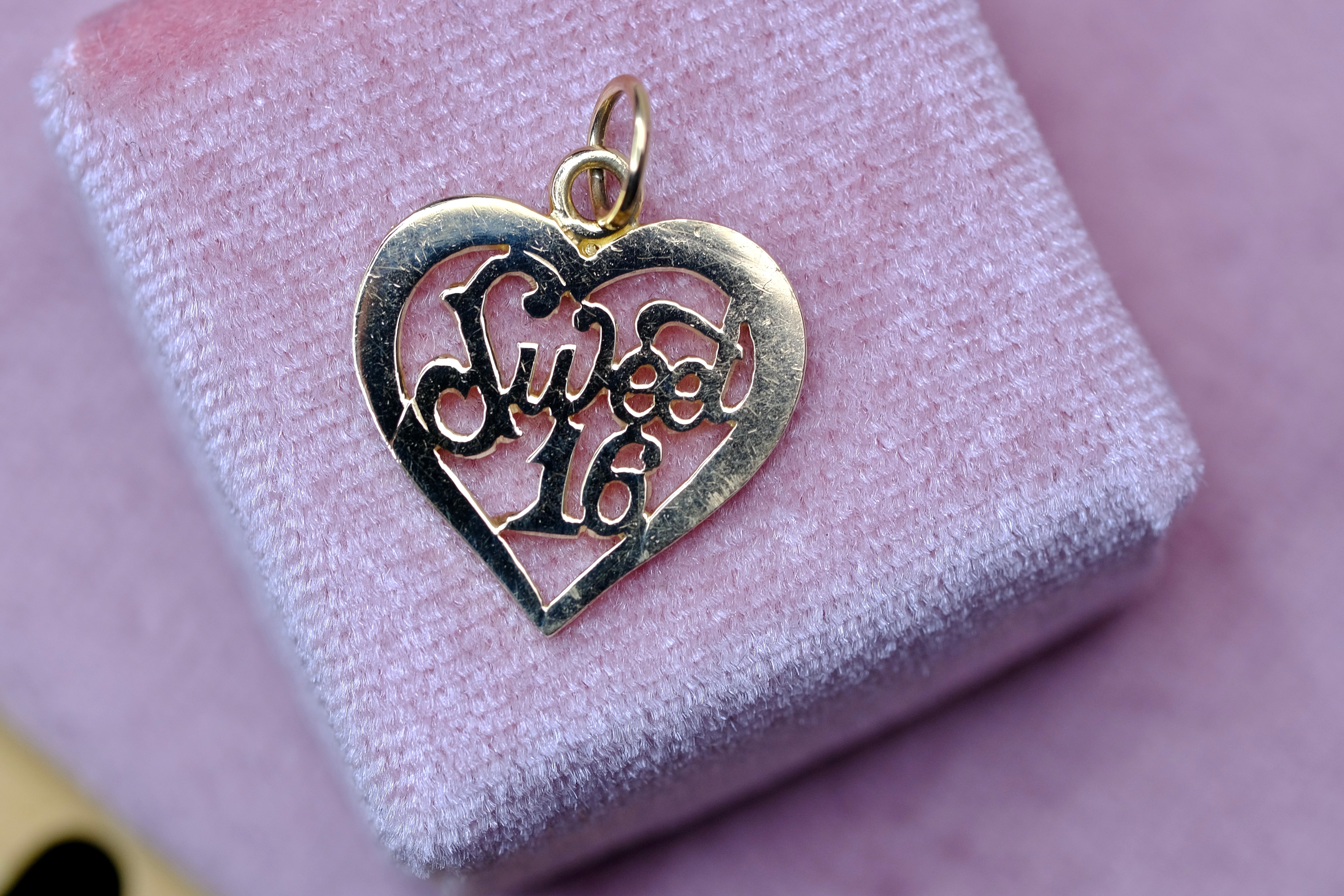 14K Real Yellow Gold Pendant "Sweet 16"