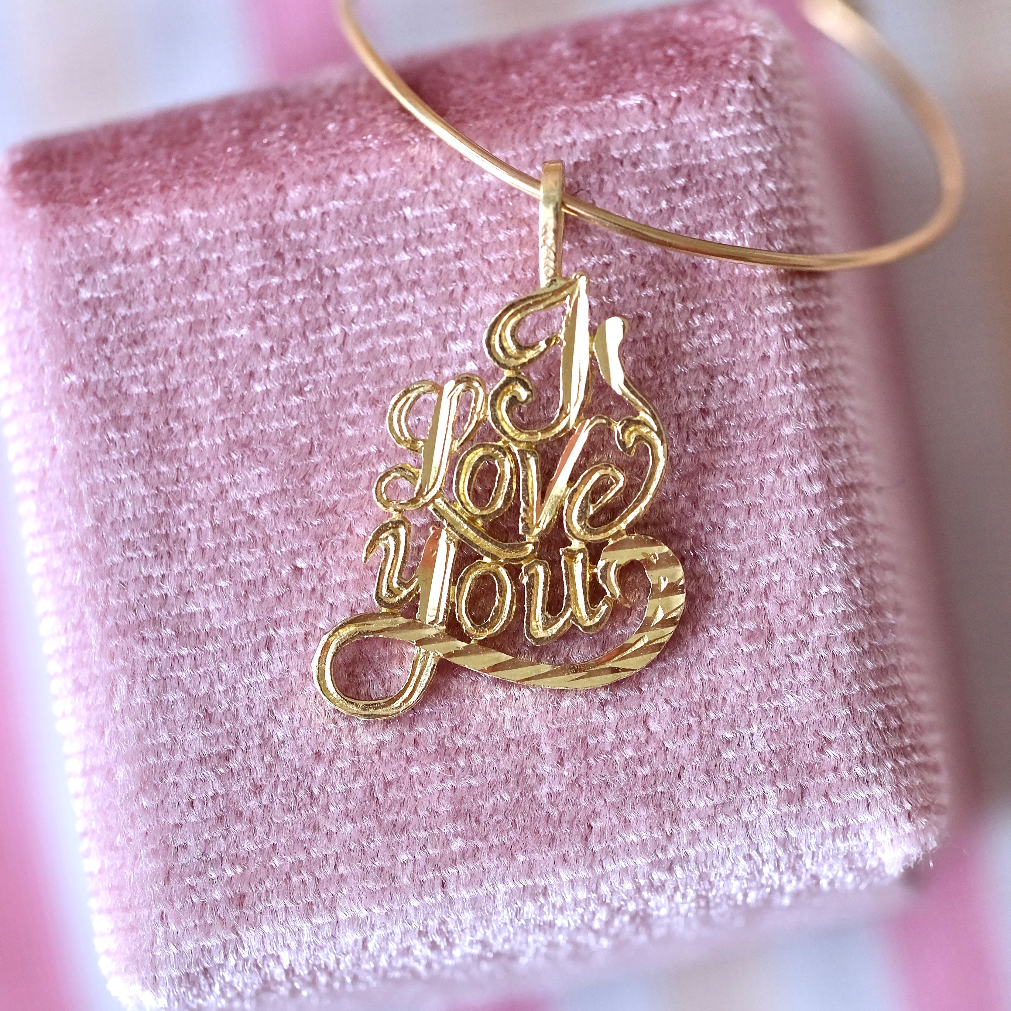 14K Yellow Gold Real Gold "I LOVE YOU" Pendant Perfect Birthday Gift
