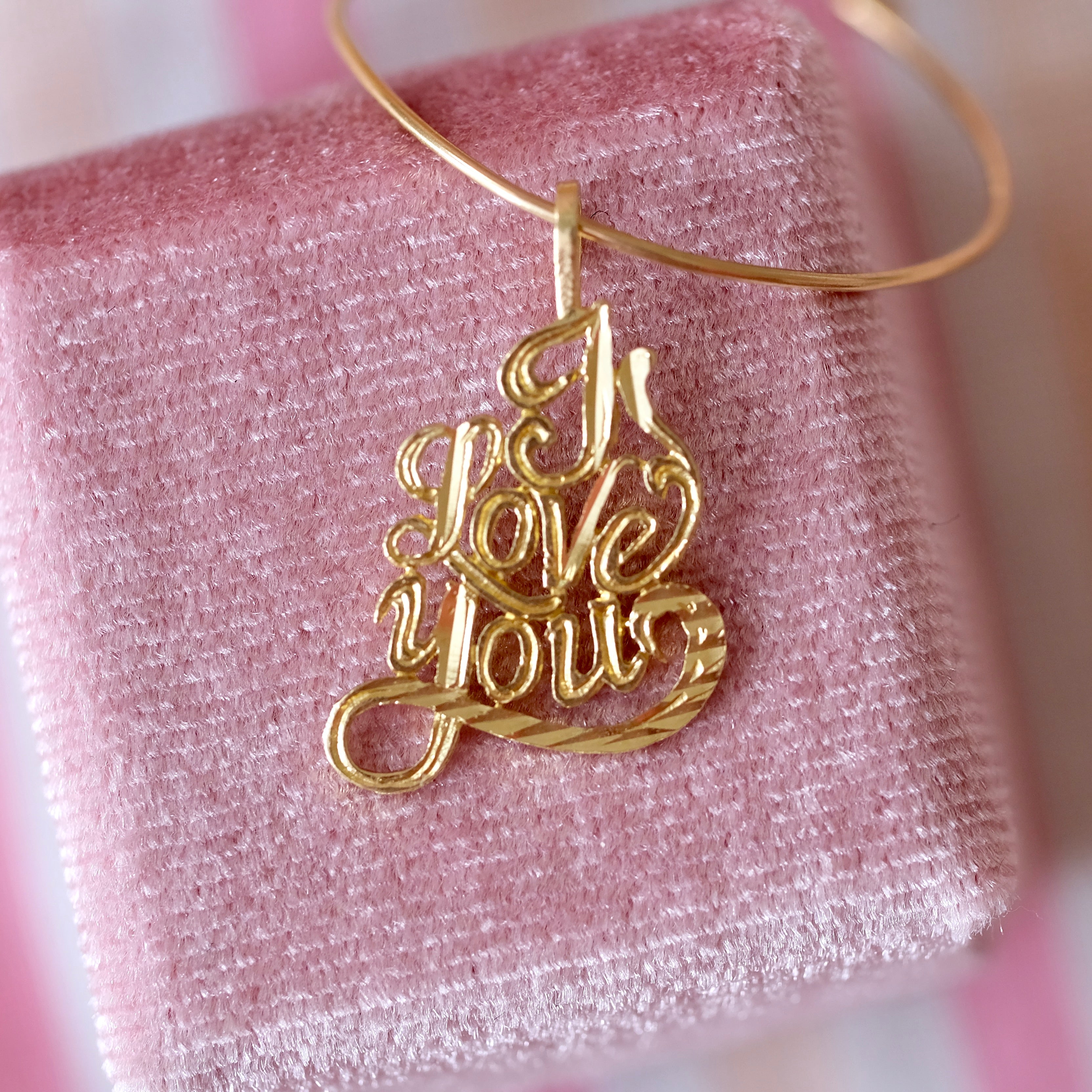 14K Yellow Gold Real Gold "I LOVE YOU" Pendant Perfect Birthday Gift
