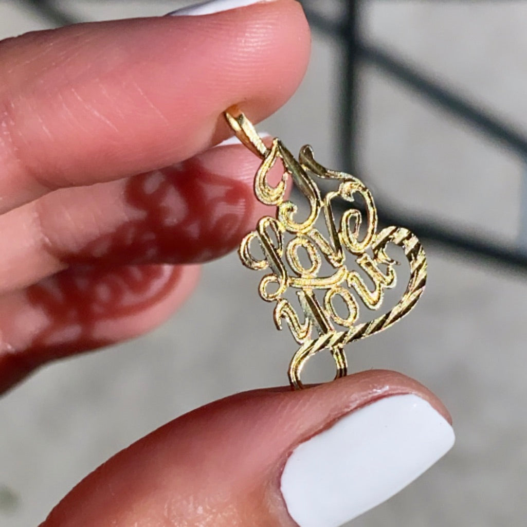 14K Yellow Gold Real Gold "I LOVE YOU" Pendant Perfect Birthday Gift