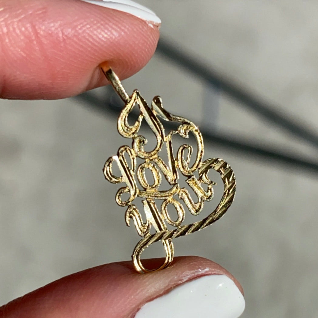 14K Yellow Gold Real Gold "I LOVE YOU" Pendant Perfect Birthday Gift
