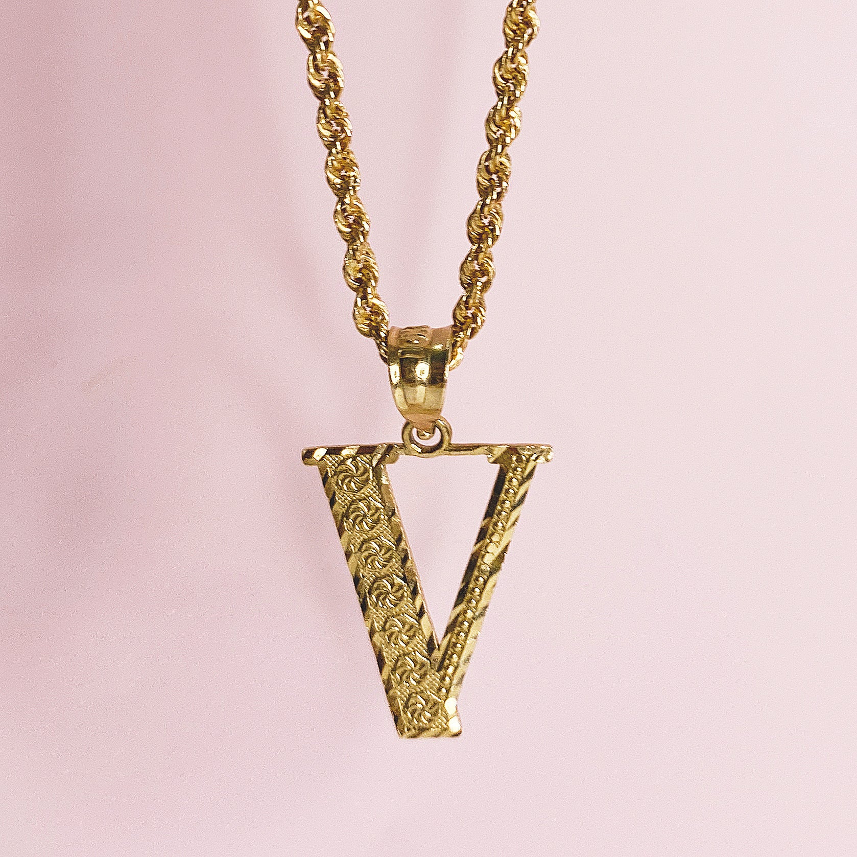 10K Yellow Gold Real Gold "Letter V" Pendant