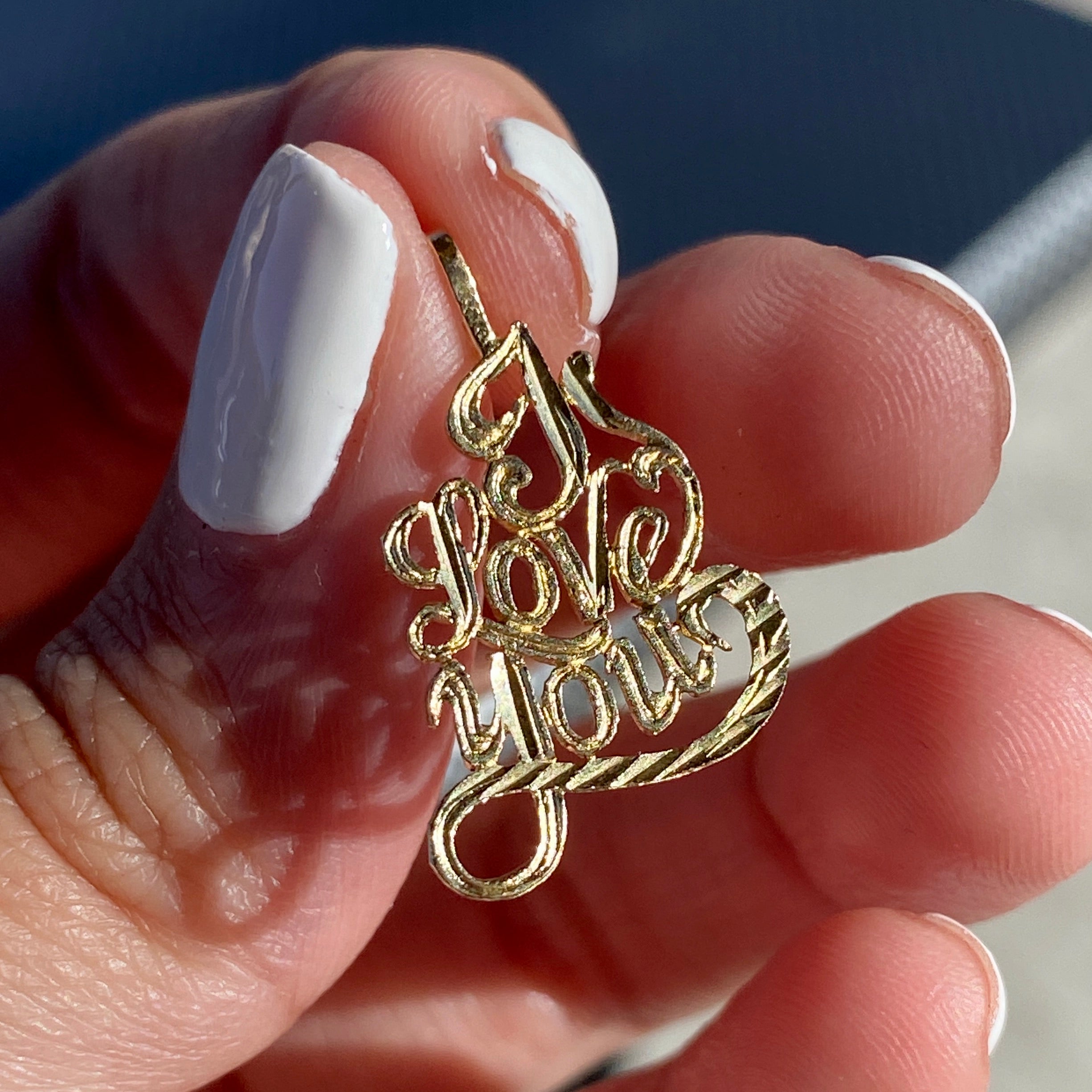 14K Yellow Gold Real Gold "I LOVE YOU" Pendant Perfect Birthday Gift
