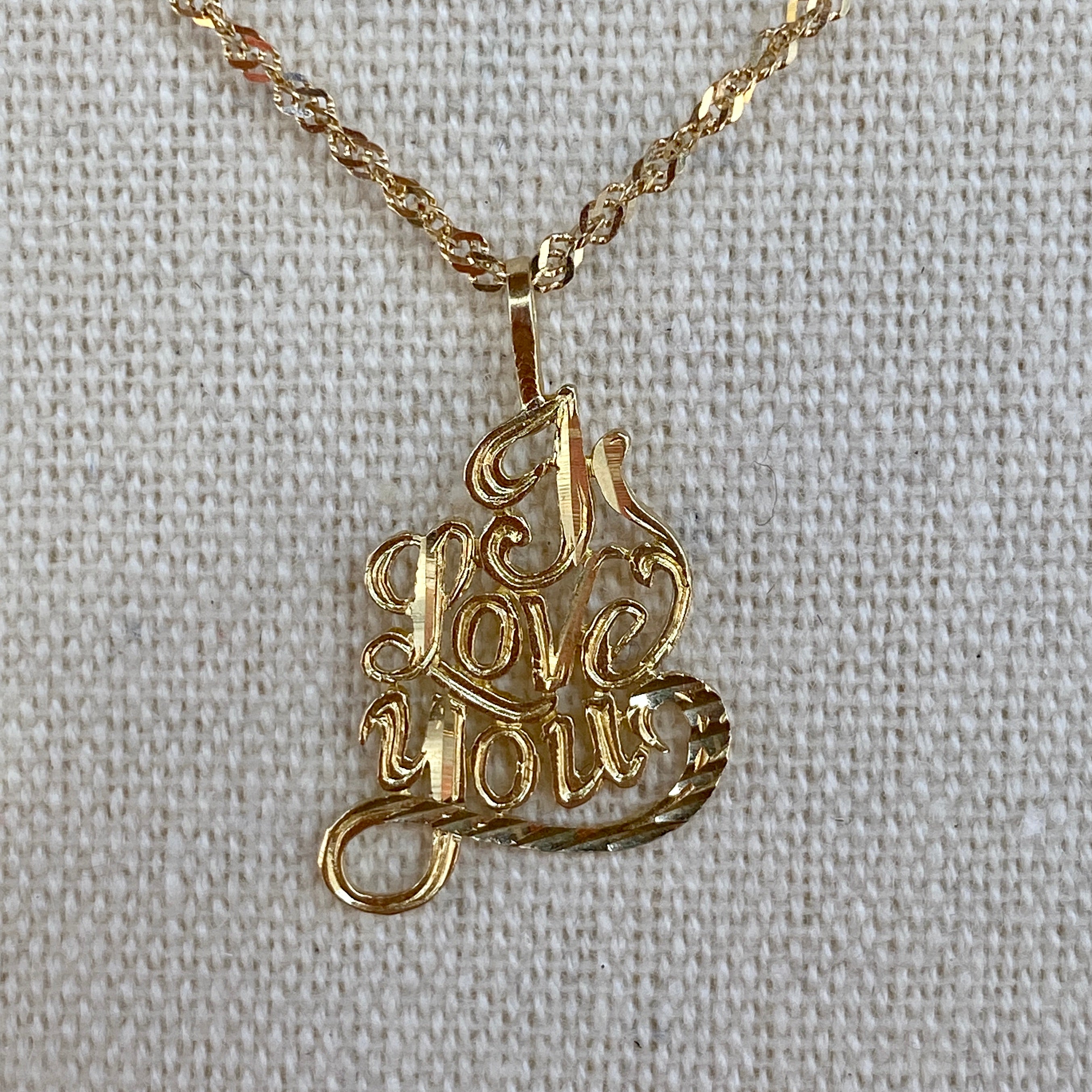14K Yellow Gold Real Gold "I LOVE YOU" Pendant Perfect Birthday Gift