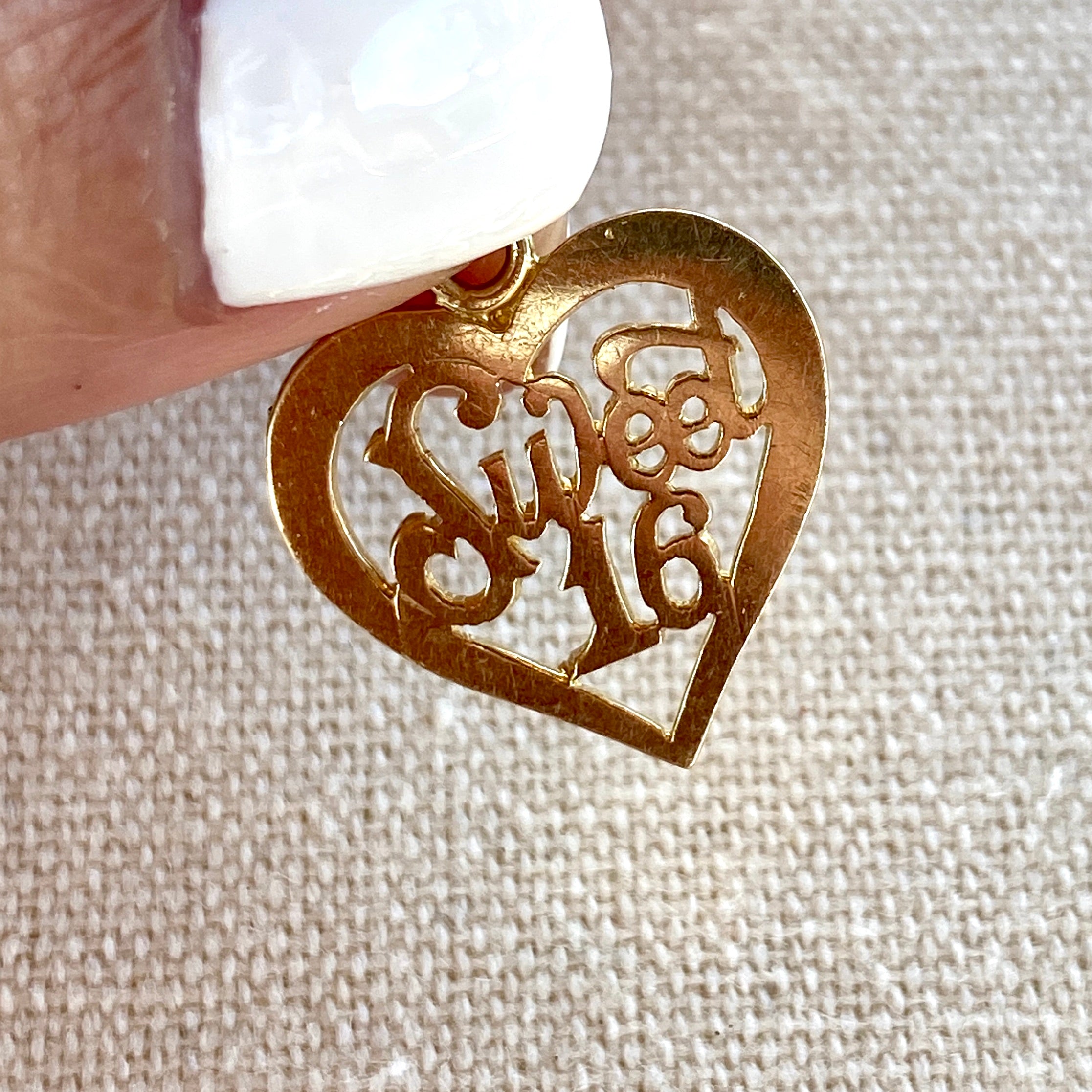 14K Real Yellow Gold Pendant "Sweet 16"