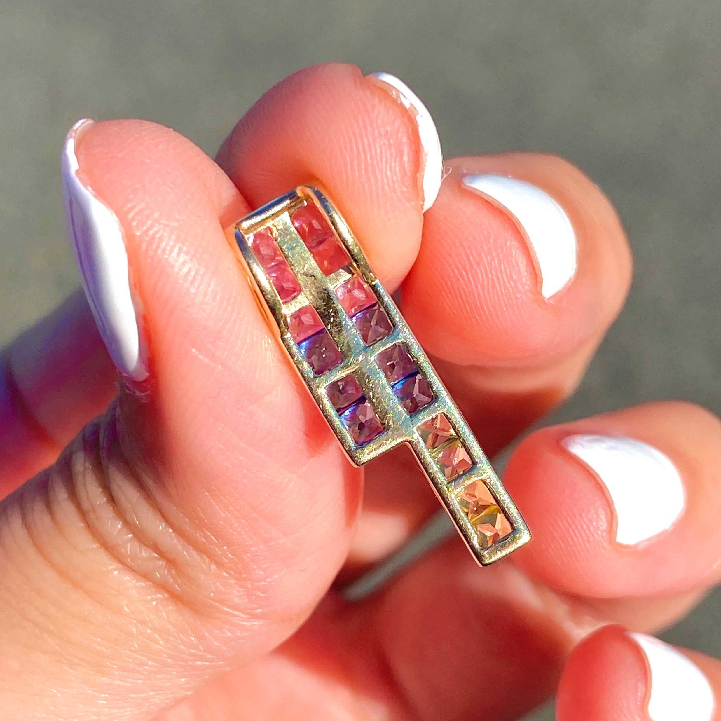 14K Real Yellow Gold Rainbow Asymmetrical Pendant for Women