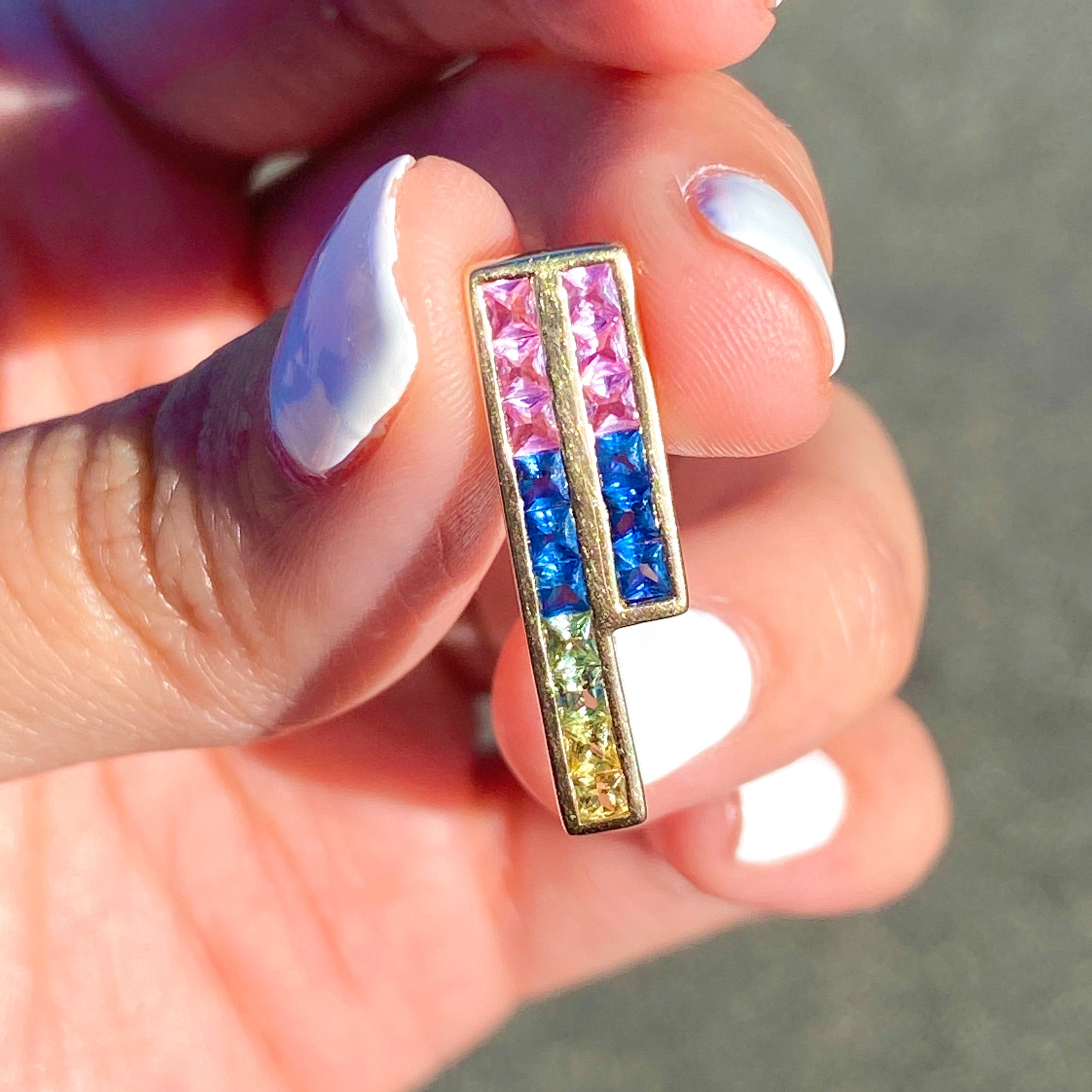 14K Real Yellow Gold Rainbow Asymmetrical Pendant for Women