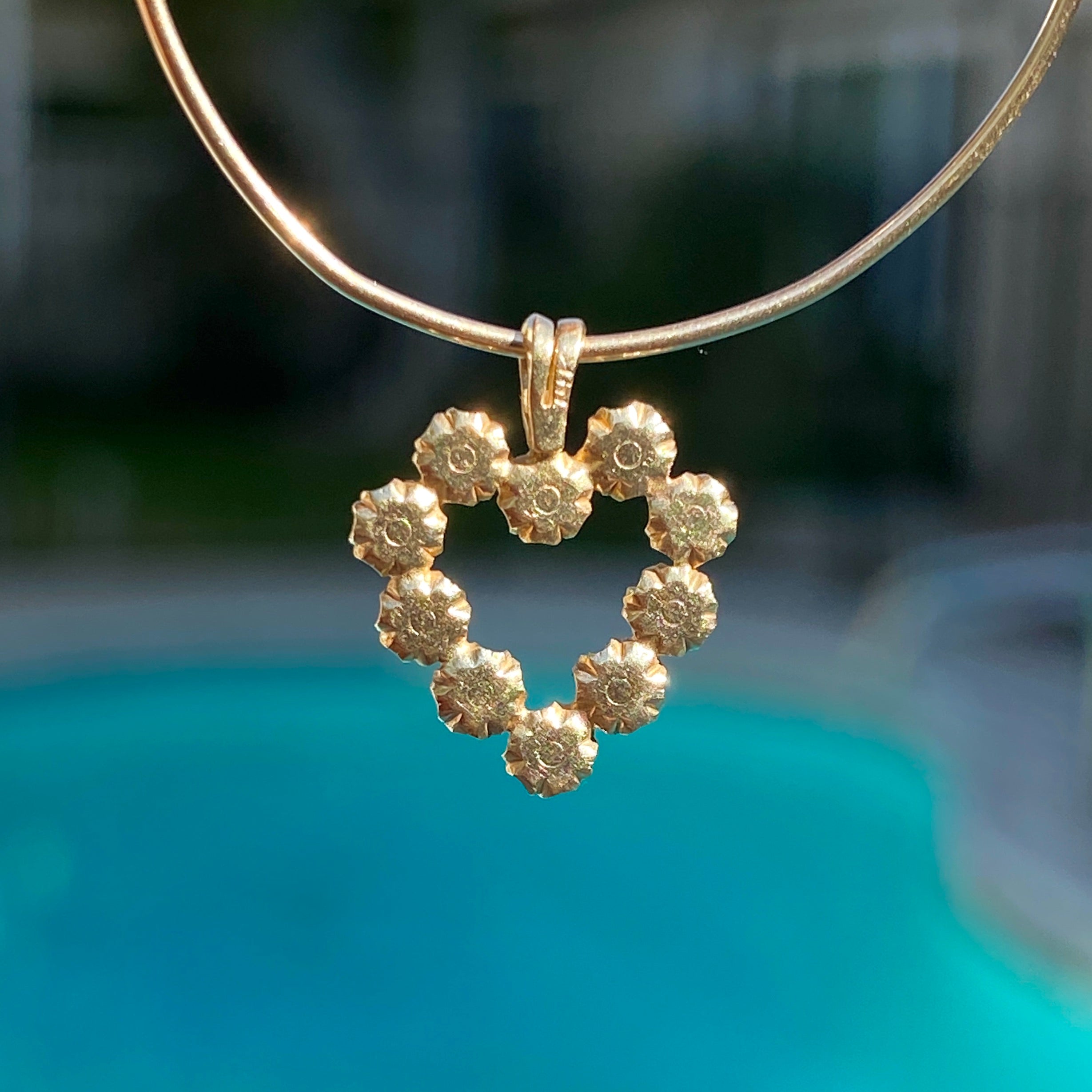 14K Real Yellow Gold Heart Charm set with genuine diamonds