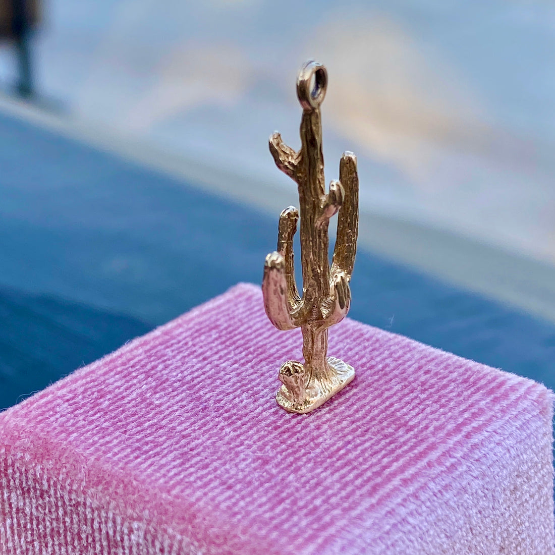 14K Yellow Gold 3D Cactus Pendant