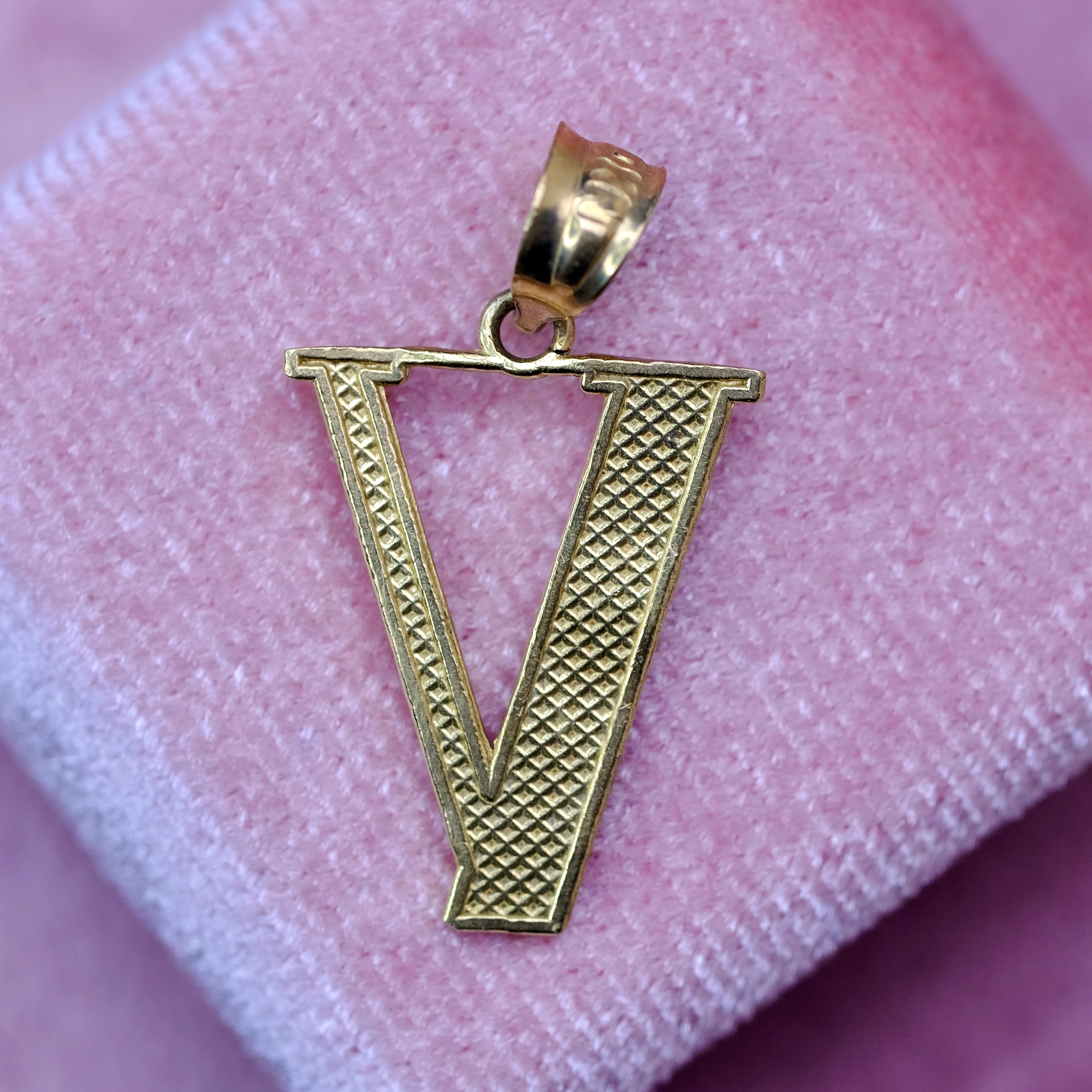 10K Yellow Gold Real Gold "Letter V" Pendant