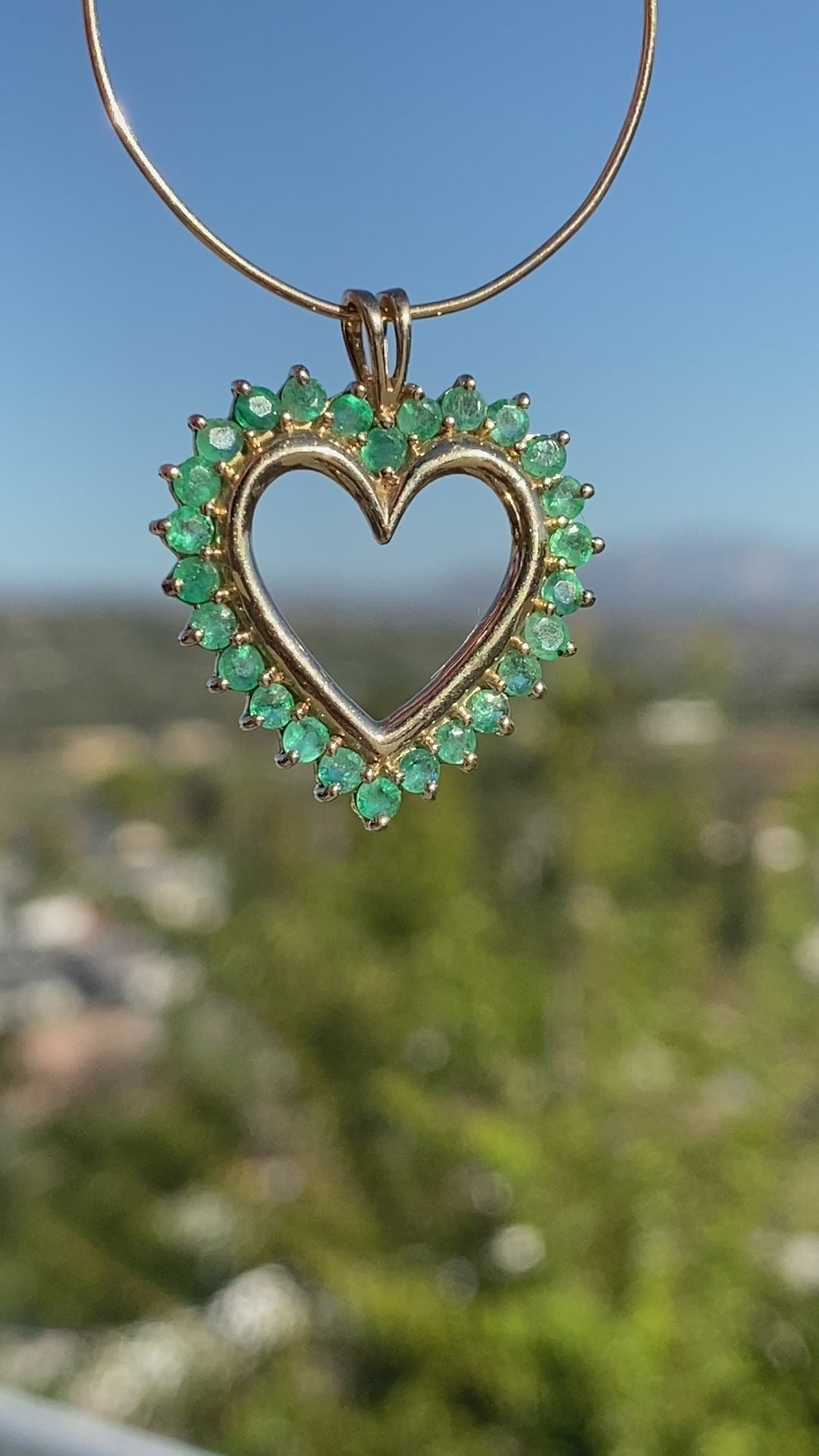 10K Yellow Gold Heart Pendant set with genuine Emerald